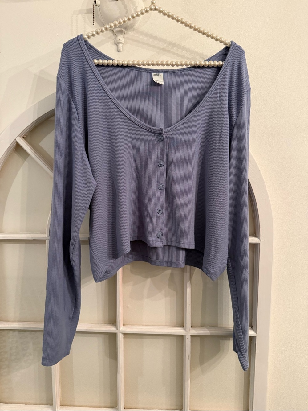 Gilly Hicks Ribbed Button-Front Long Sleeve Crop Top Periwinkle Blue Size XXL